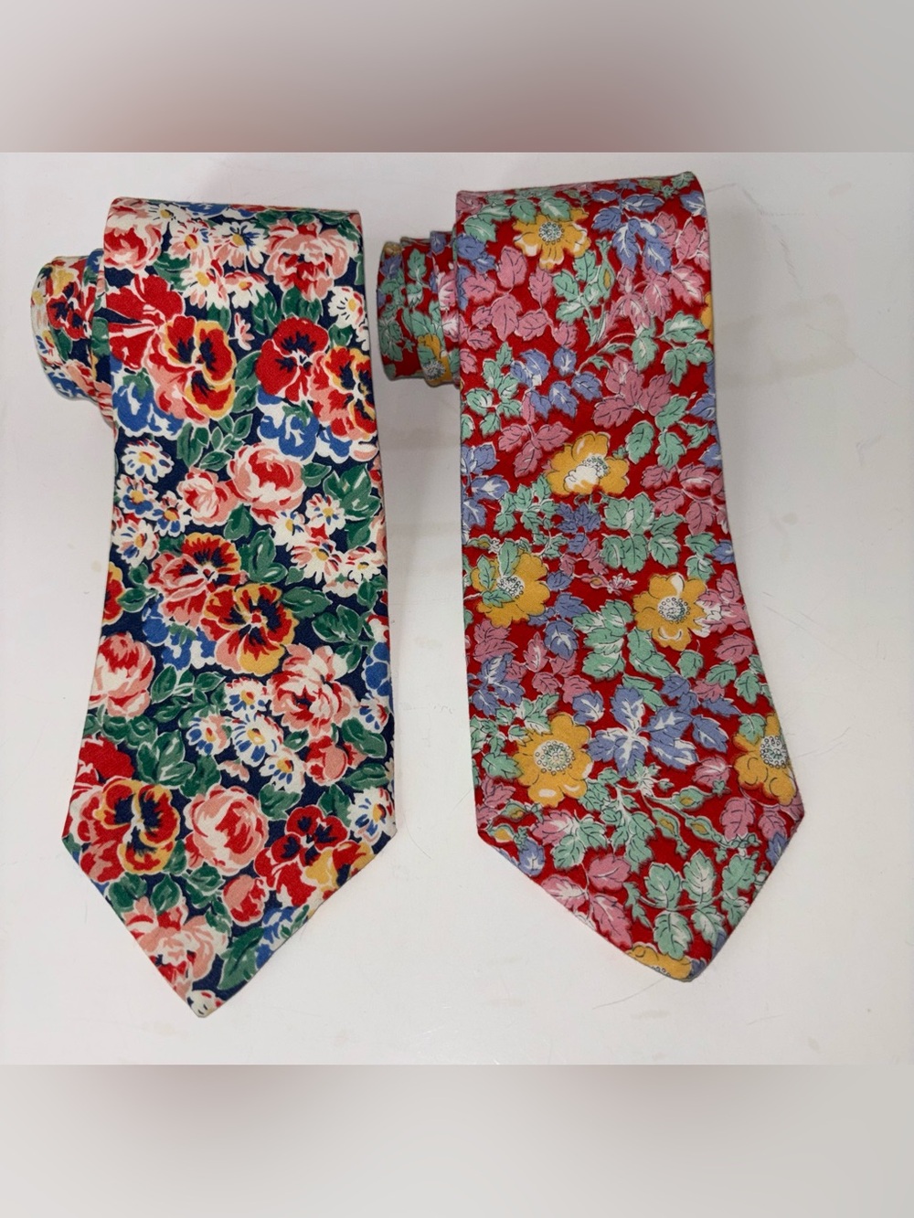 Two Liberty of London Floral Ties Cotton Made USA Vintage Necktie - Picture 1 of 8